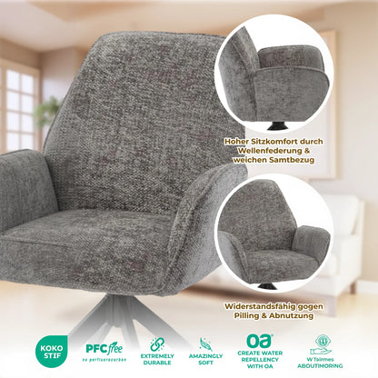 Esszimmerstuhl Dunkelgrau – 360° Drehbar mit Chenille-Stoff - LINELE