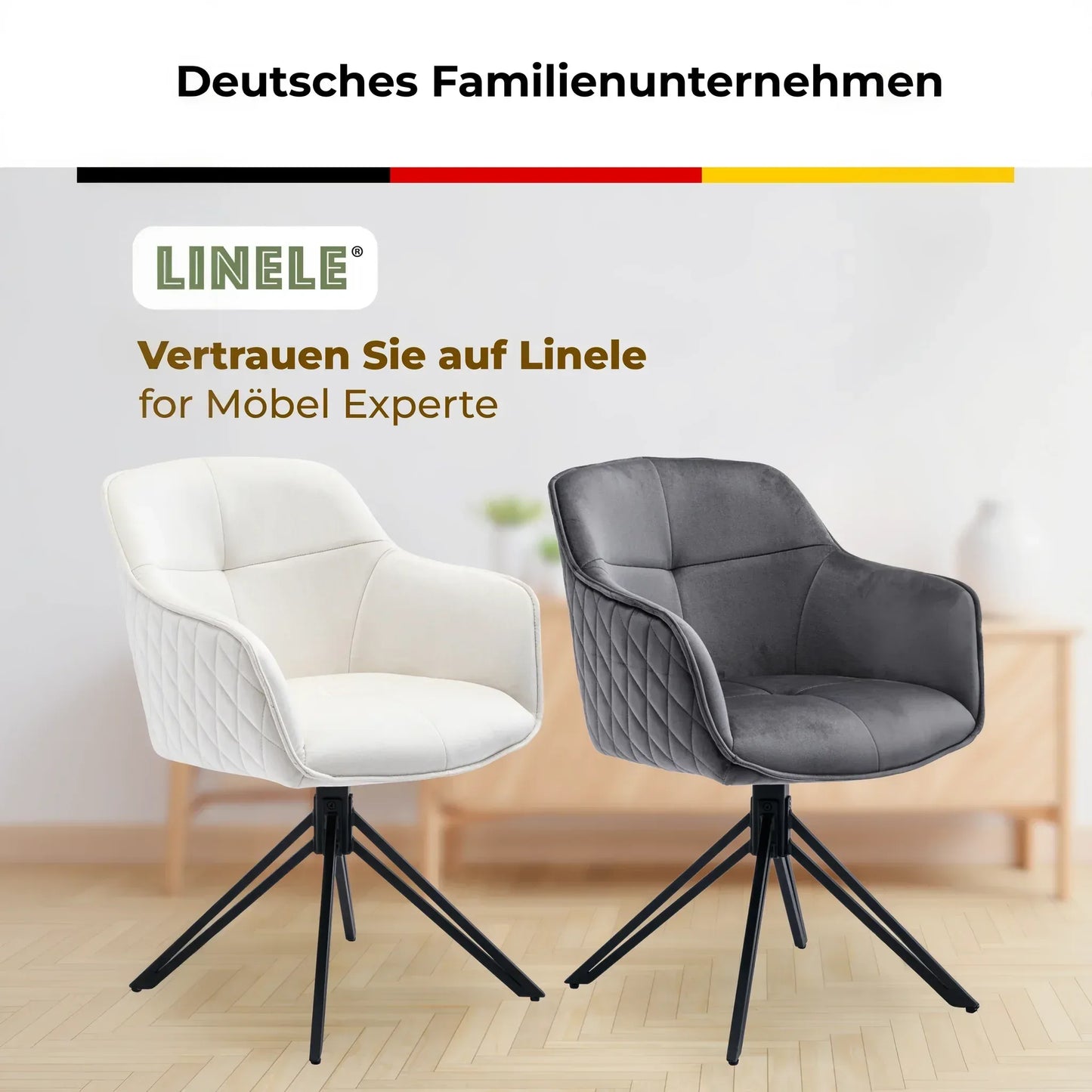 Esszimmerstuhl Beige – 360° Drehbar mit Samt-Stoff - LINELE