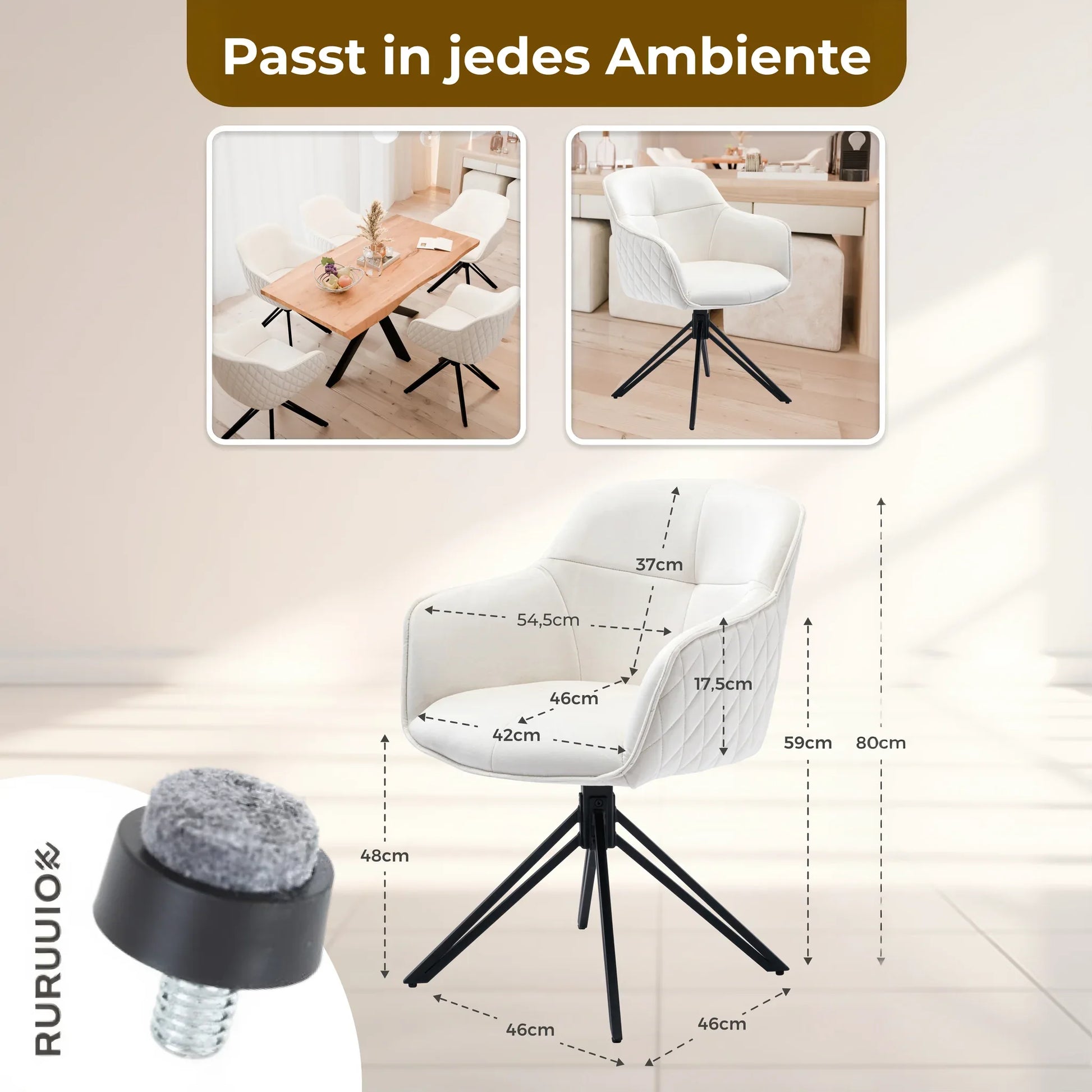 Esszimmerstuhl Beige – 360° Drehbar mit Samt-Stoff - LINELE