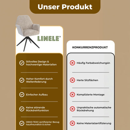 Esszimmerstuhl Beige – 360° Drehbar mit Chenille-Stoff - LINELE