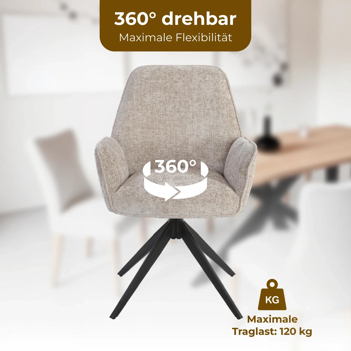 Esszimmerstuhl Beige – 360° Drehbar mit Chenille-Stoff - LINELE