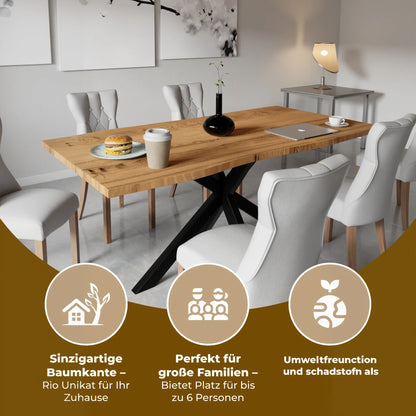 Baumkantentisch Akazienholz – Massivholz Esstisch mit Spider-Gestell - LINELE