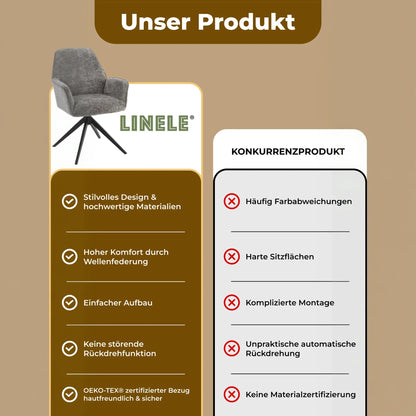 Esszimmerstuhl Dunkelgrau – 360° Drehbar mit Chenille-Stoff - LINELE