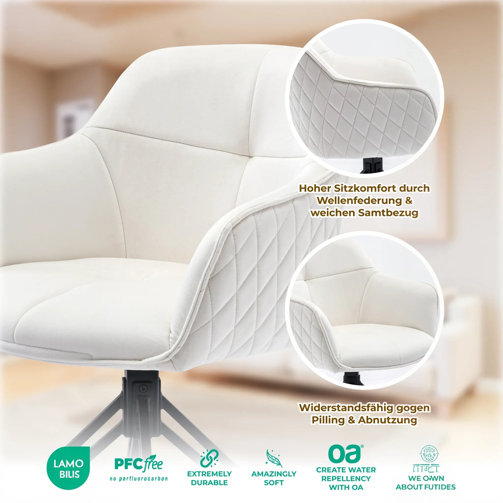 Esszimmerstuhl Beige – 360° Drehbar mit Samt-Stoff - LINELE