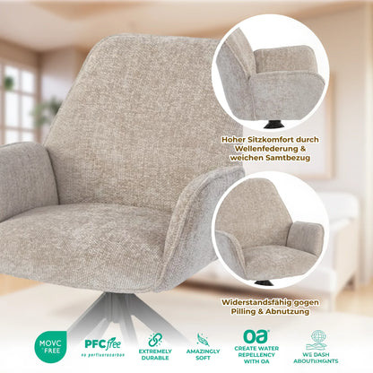 Esszimmerstuhl Beige – 360° Drehbar mit Chenille-Stoff - LINELE