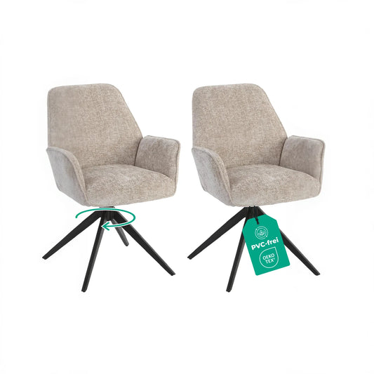 Esszimmerstuhl Beige – 360° Drehbar mit Chenille-Stoff - LINELE