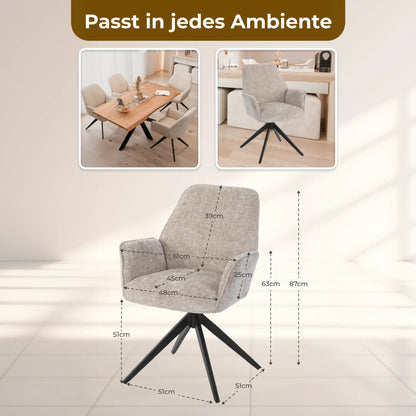 Esszimmerstuhl Beige – 360° Drehbar mit Chenille-Stoff - LINELE