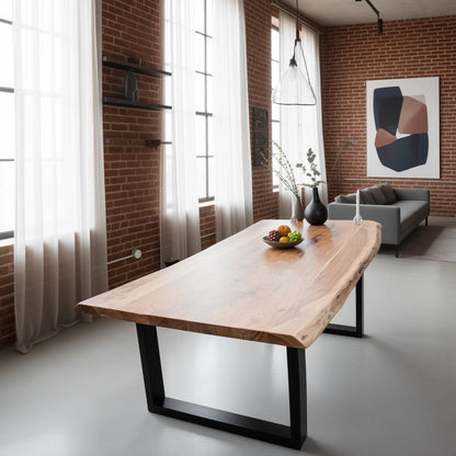 Baumkantentisch Massivholz Akazie – U-Gestell | 80–200 cm