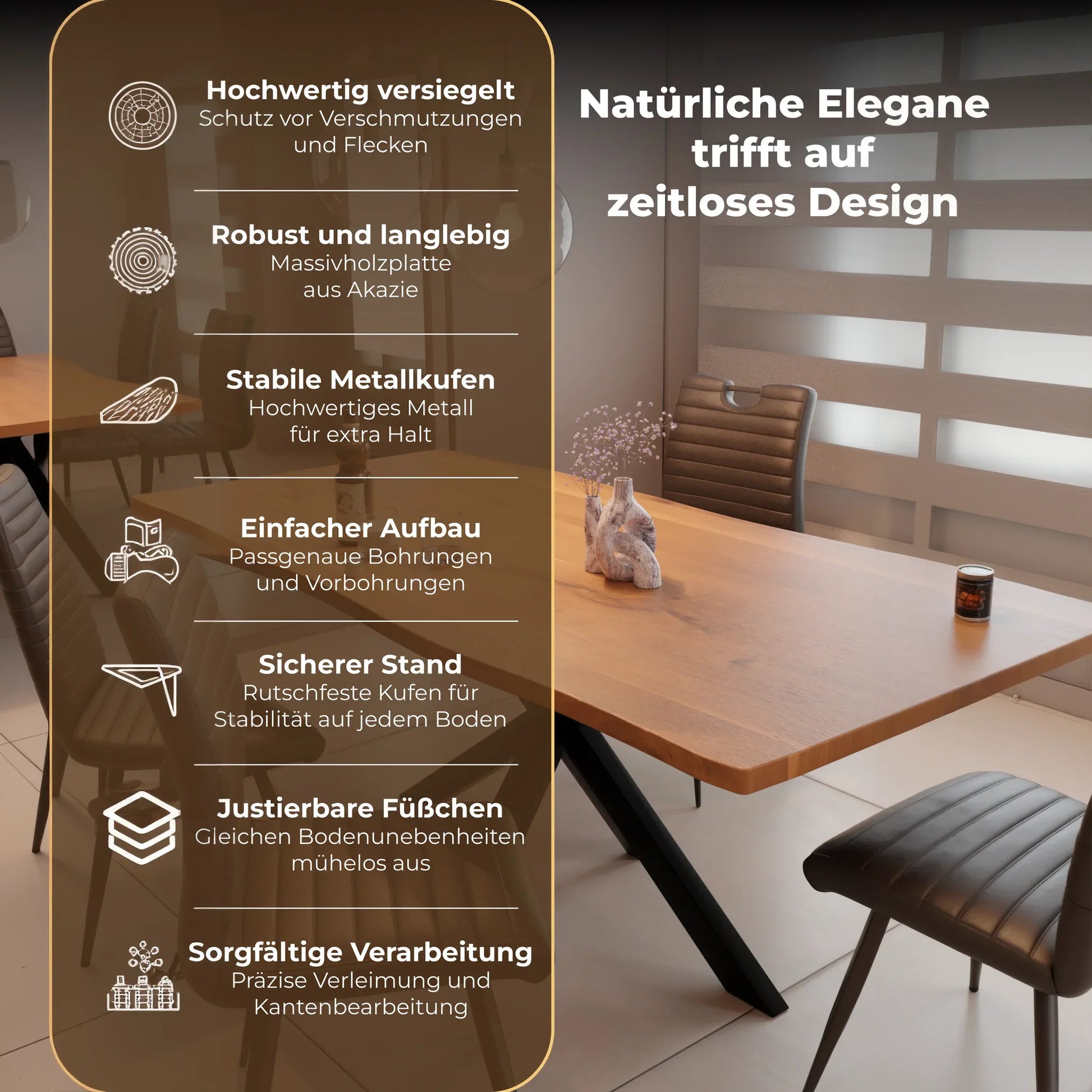 Baumkantentisch Akazienholz – Massivholz Esstisch mit Spider-Gestell - LINELE