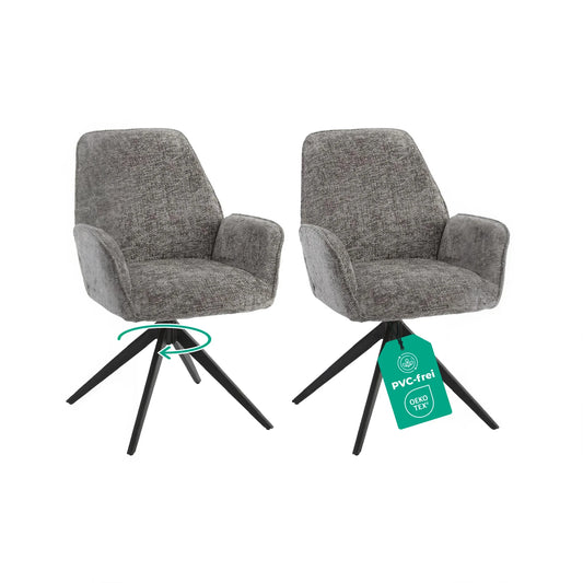 Esszimmerstuhl Dunkelgrau – 360° Drehbar mit Chenille-Stoff - LINELE