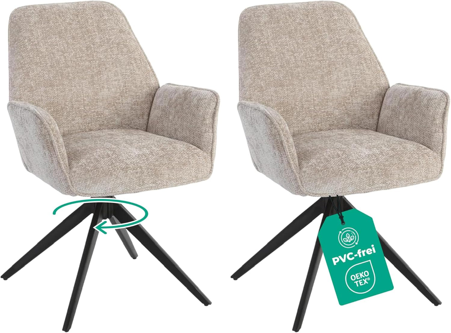 Esszimmerstuhl Beige Chenille 2er Set – 360° Drehbar - LINELE