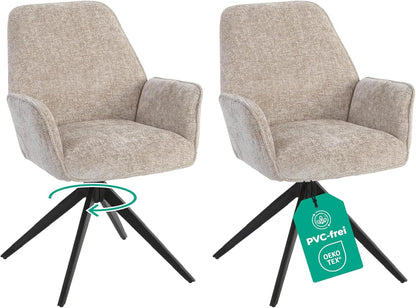 Esszimmerstuhl Beige Chenille 2er Set – 360° Drehbar - LINELE