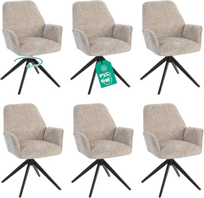 Esszimmerstuhl Beige Chenille 6er Set – 360° Drehbar - LINELE