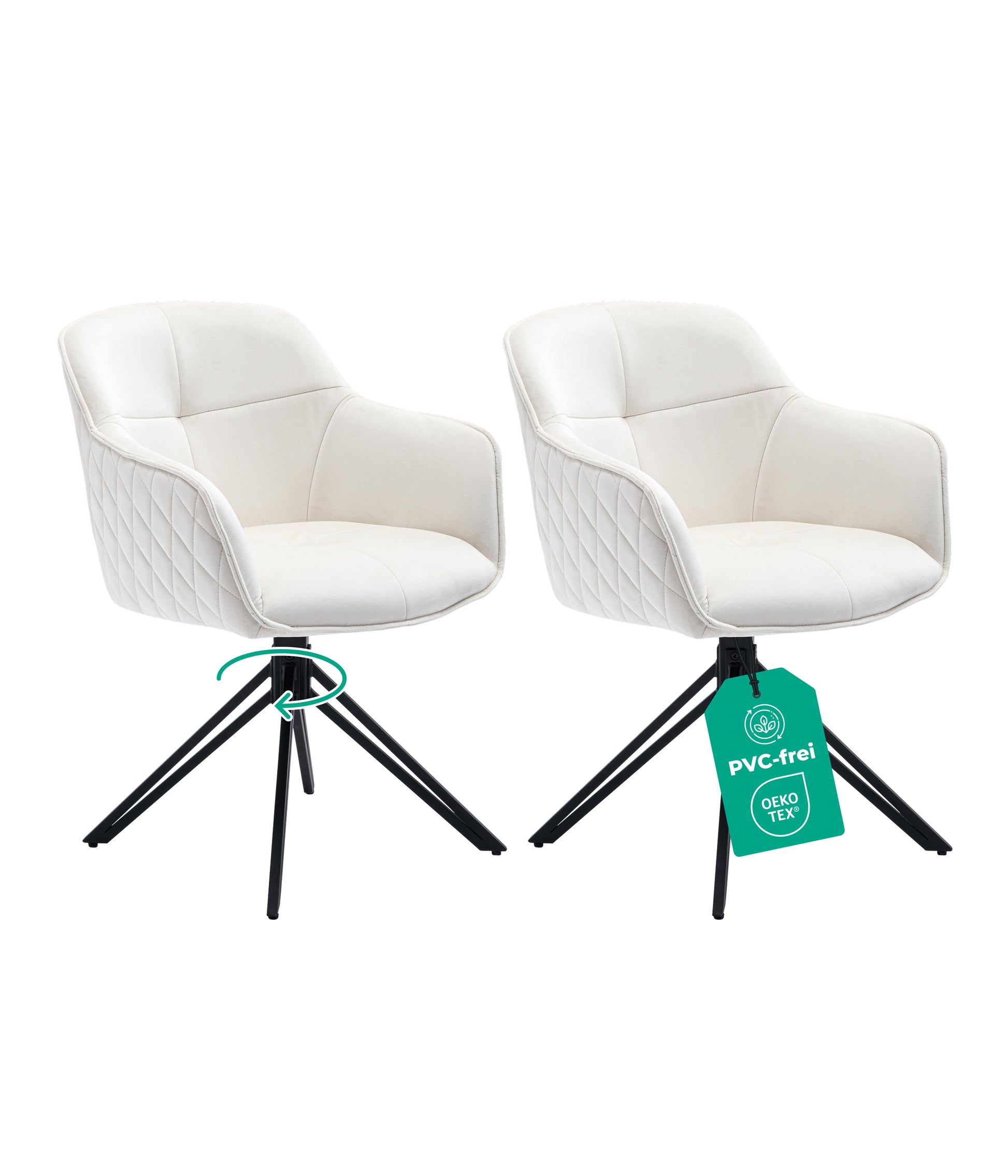 Esszimmerstuhl Beige Samt 2er Set – 360° Drehbar - LINELE