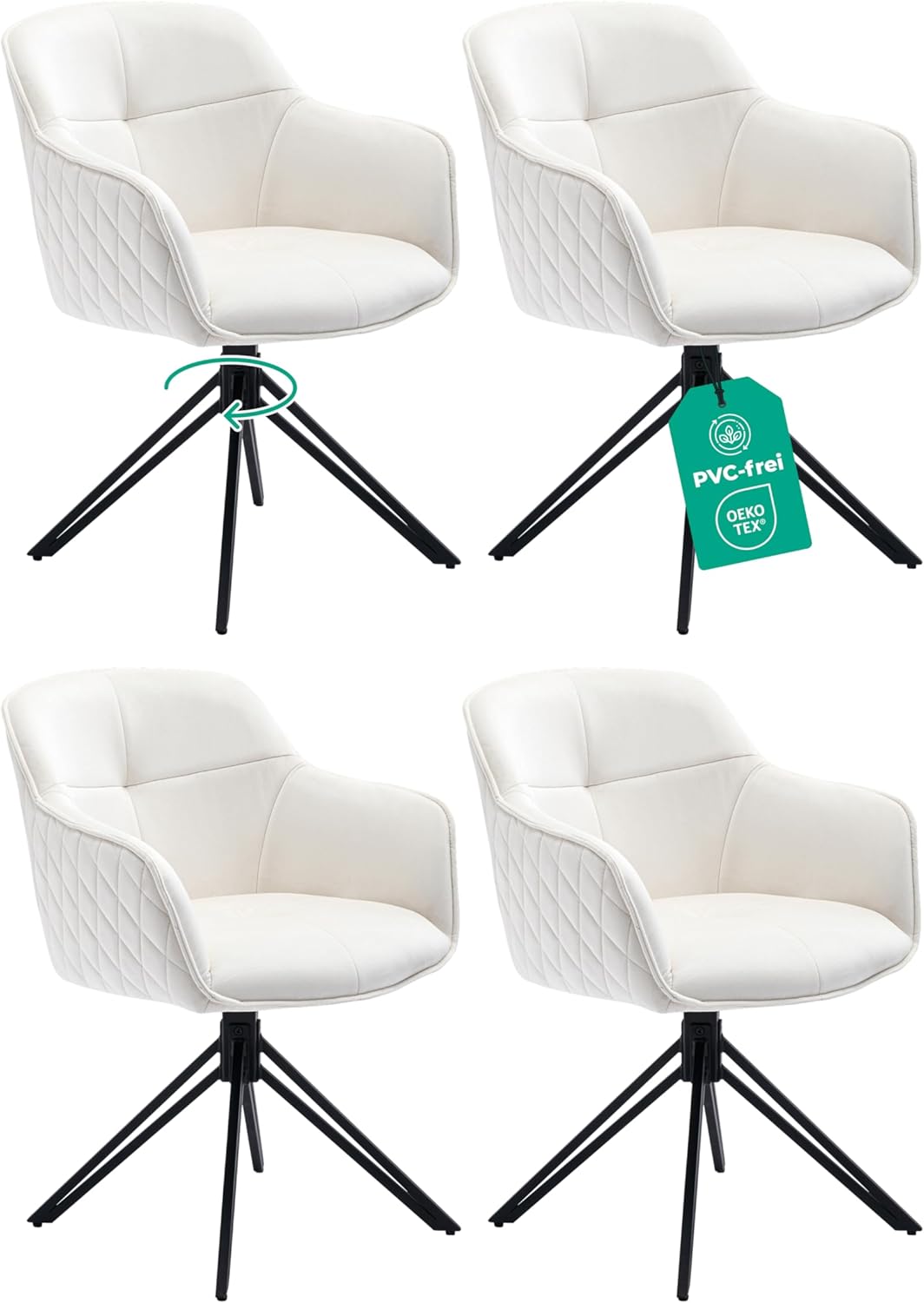Esszimmerstuhl Beige Samt 4er Set – 360° Drehbar - LINELE