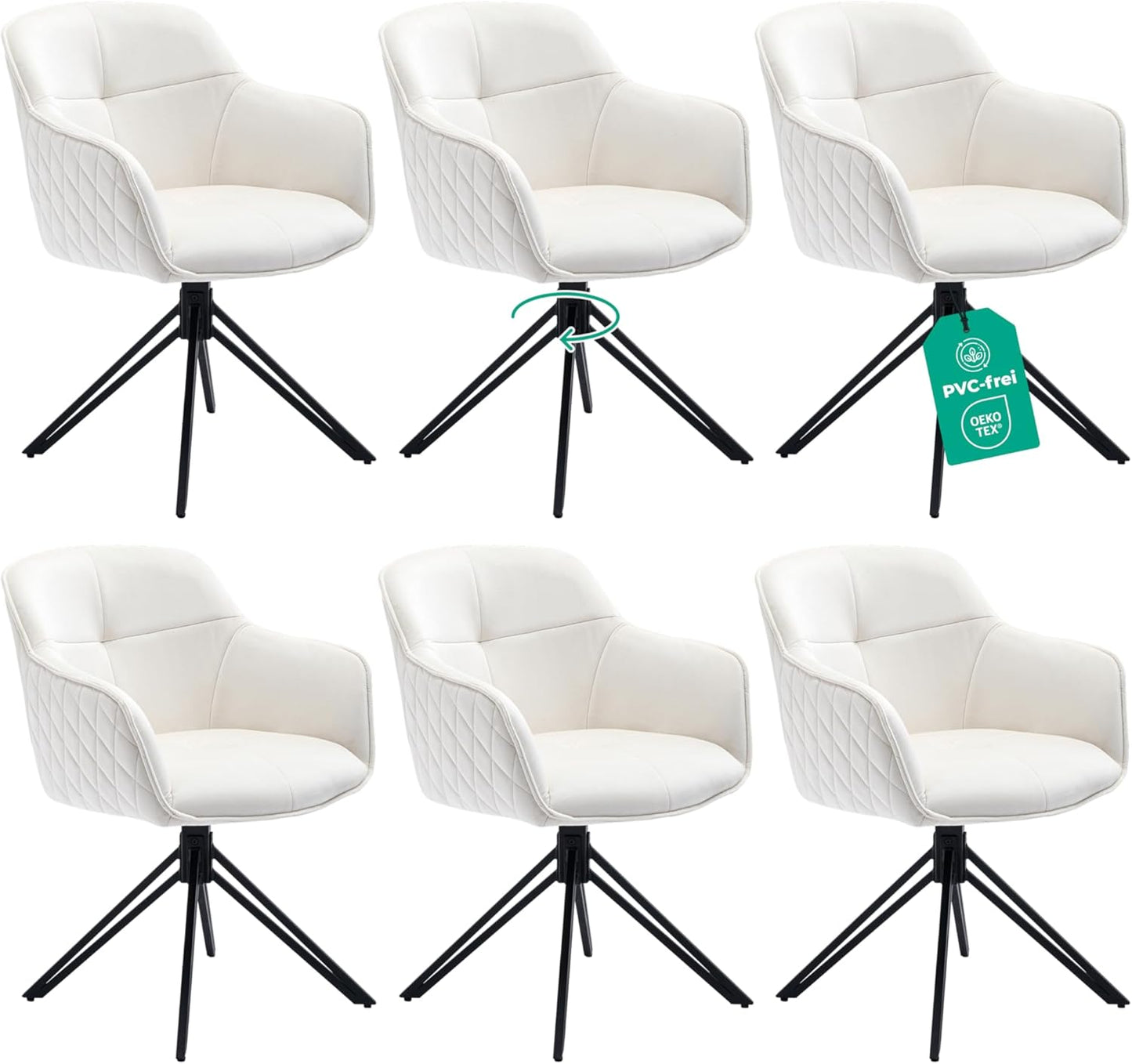 Esszimmerstuhl Beige Samt 6er Set – 360° Drehbar - LINELE
