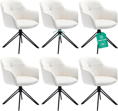 Esszimmerstuhl Beige Samt 6er Set – 360° Drehbar - LINELE