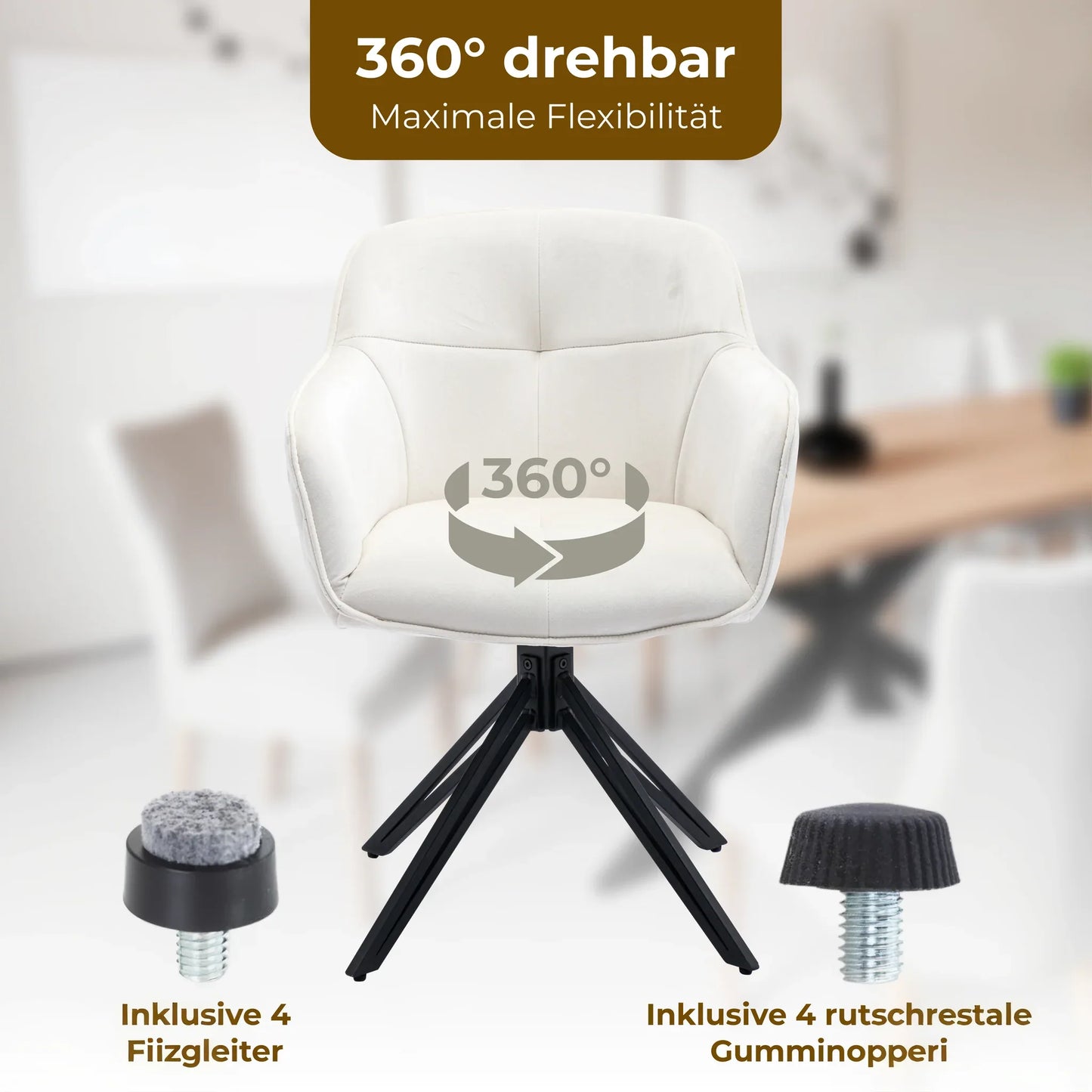 Esszimmerstuhl Beige – 360° Drehbar mit Samt-Stoff - LINELE