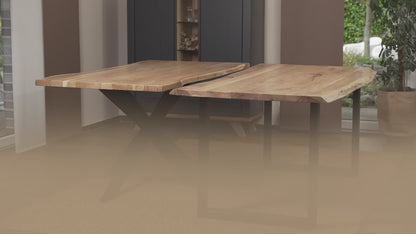 Baumkantentisch Massivholz Akazie – U-Gestell | 80–200 cm